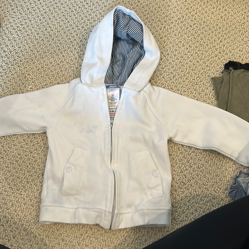 Jacadi 36m zip up sweatshirt. Slight staining on front from laundry machine